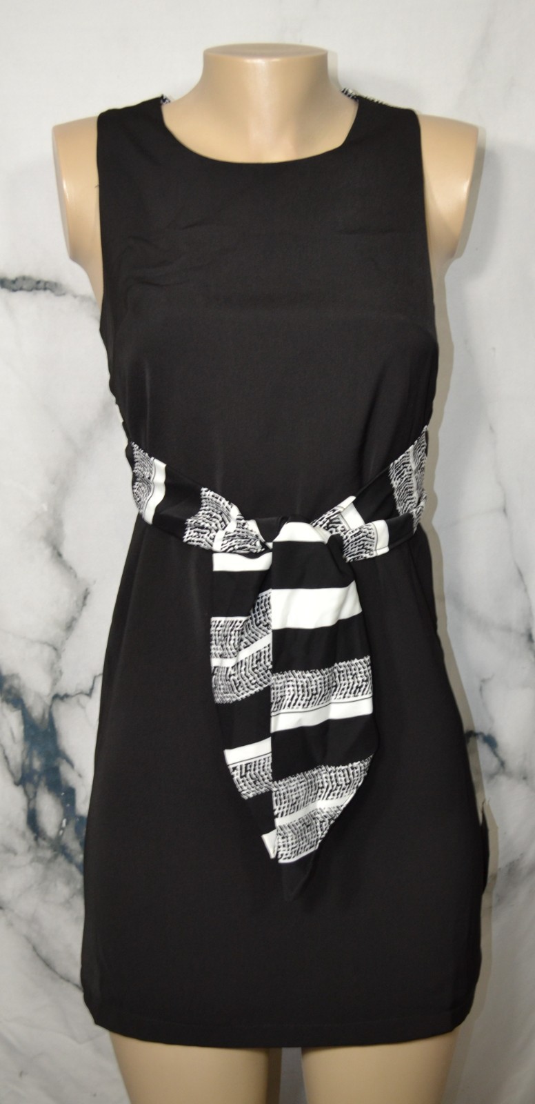 LULUS NEW NWT Black White Multi Stripe Tie Back Sleeveless Dress XS Polyester