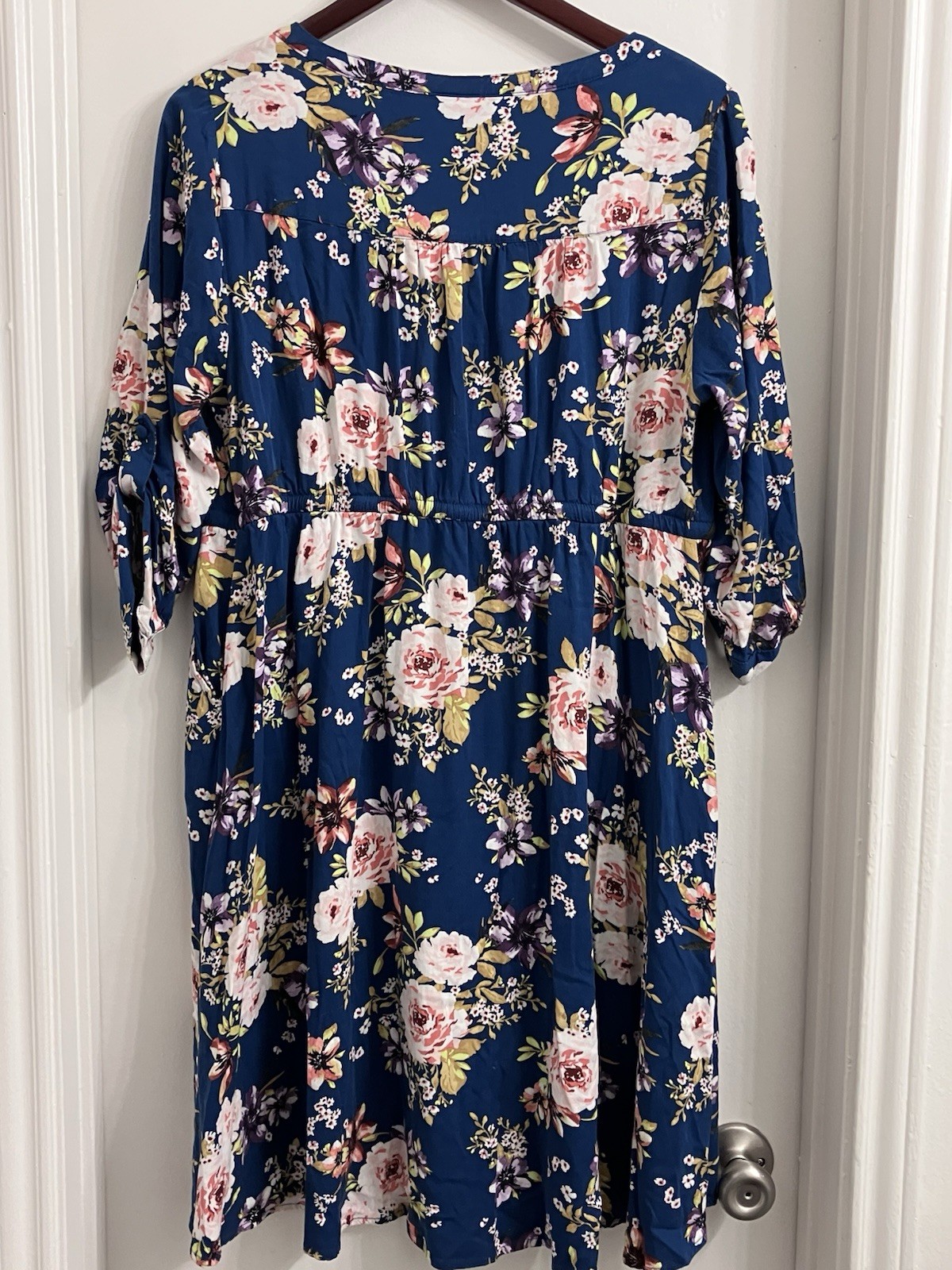 Torrid Floral Zip Front Shirt Dress Size 00 Navy Blue Rayon Drawstring Waist