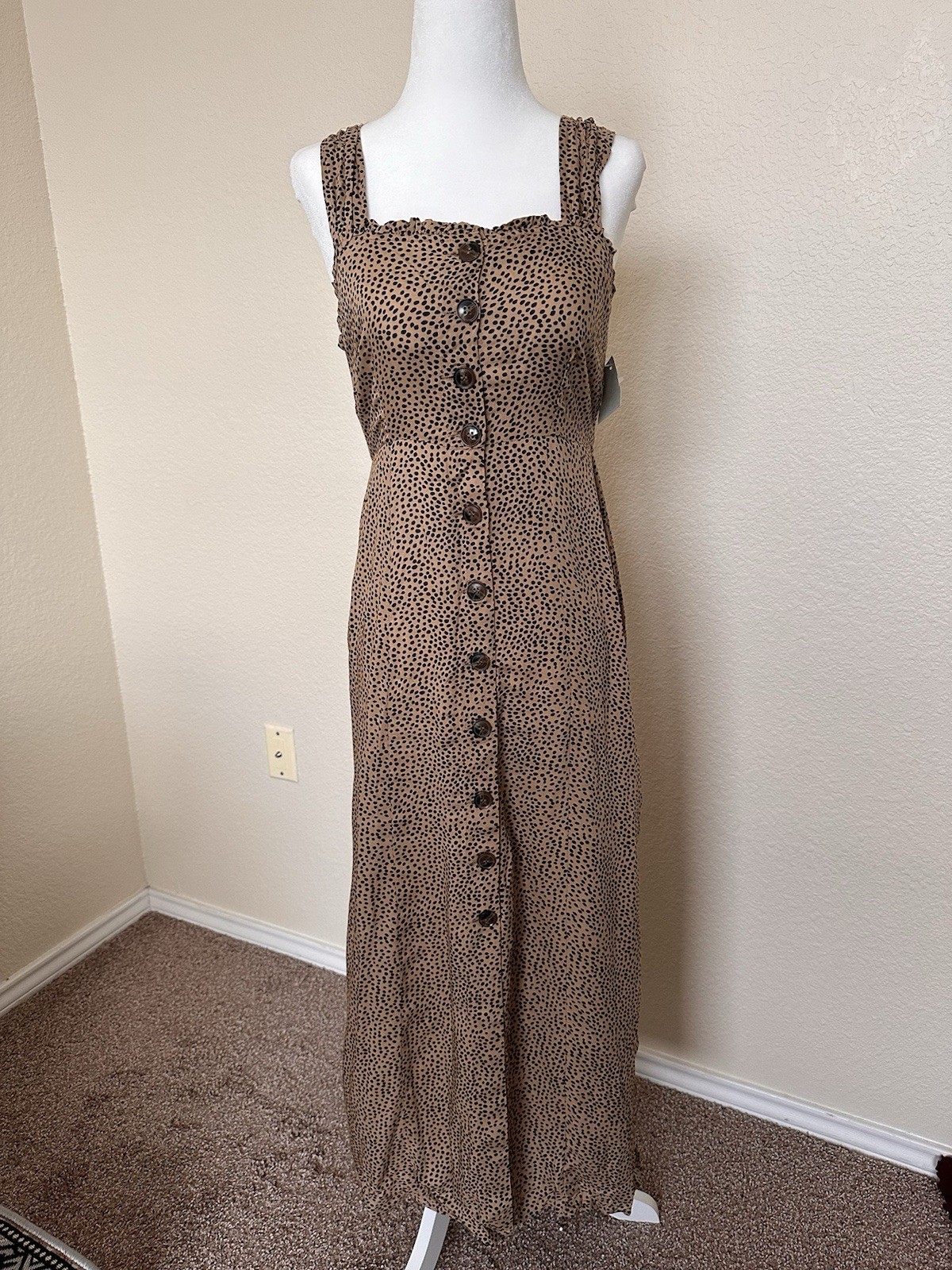 Japna Brown/Black Leopard Animal Print Button Front Midi Maxi Sun Dress S