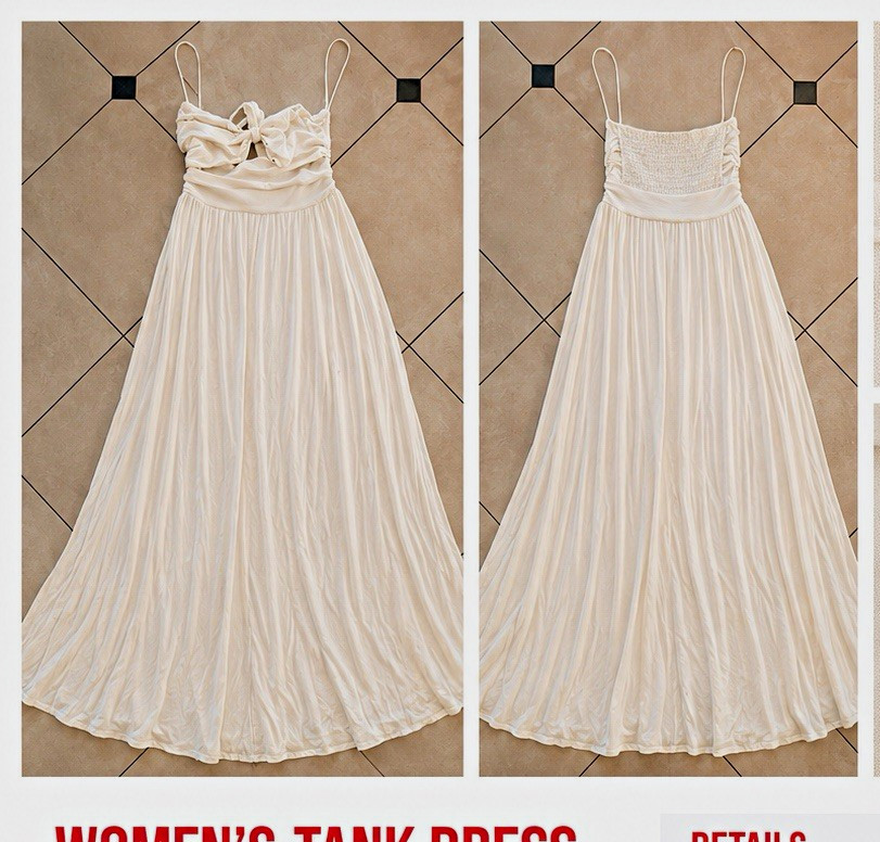 Cream Solid Maxi Tank Dress Spaghetti Straps Knot Front Knit Lightweight M
