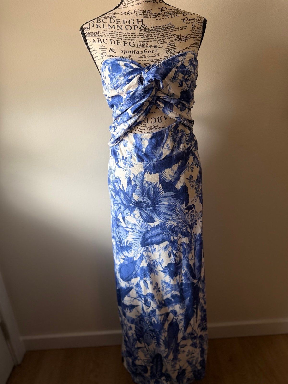 Trixxi Blue Boho Tropical Print Strapless Maxi Dress XL