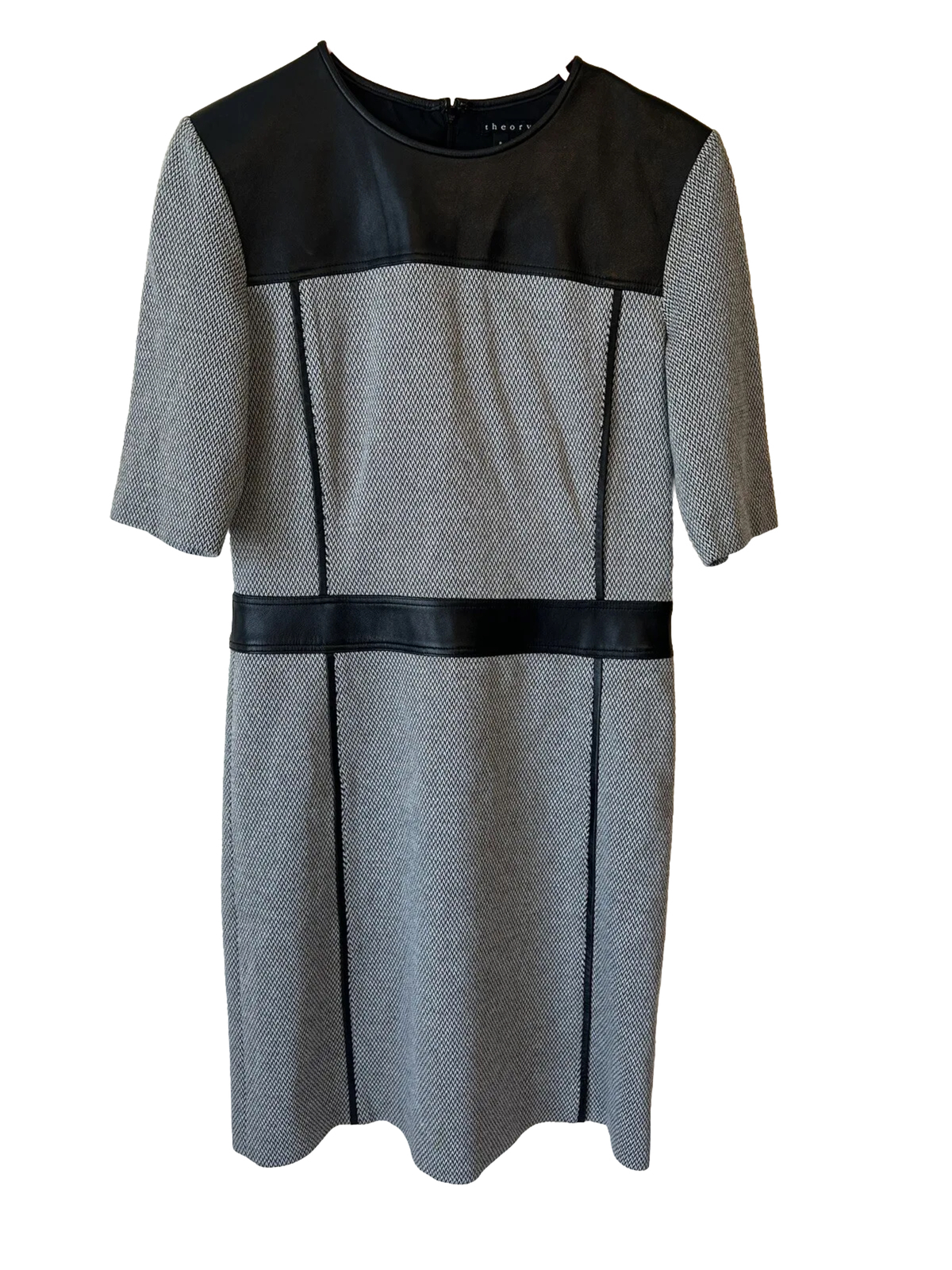 Theory Sheath Dress Leather Trim Dry Clean Only Size 8 Bodycon Preowned