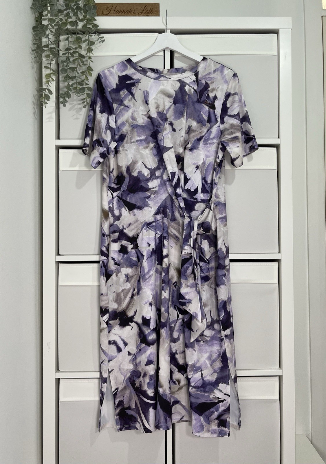 WynneLayers Jersey Midi Dress Size M Lilac Marble Tie Side Popover Marla Wynne