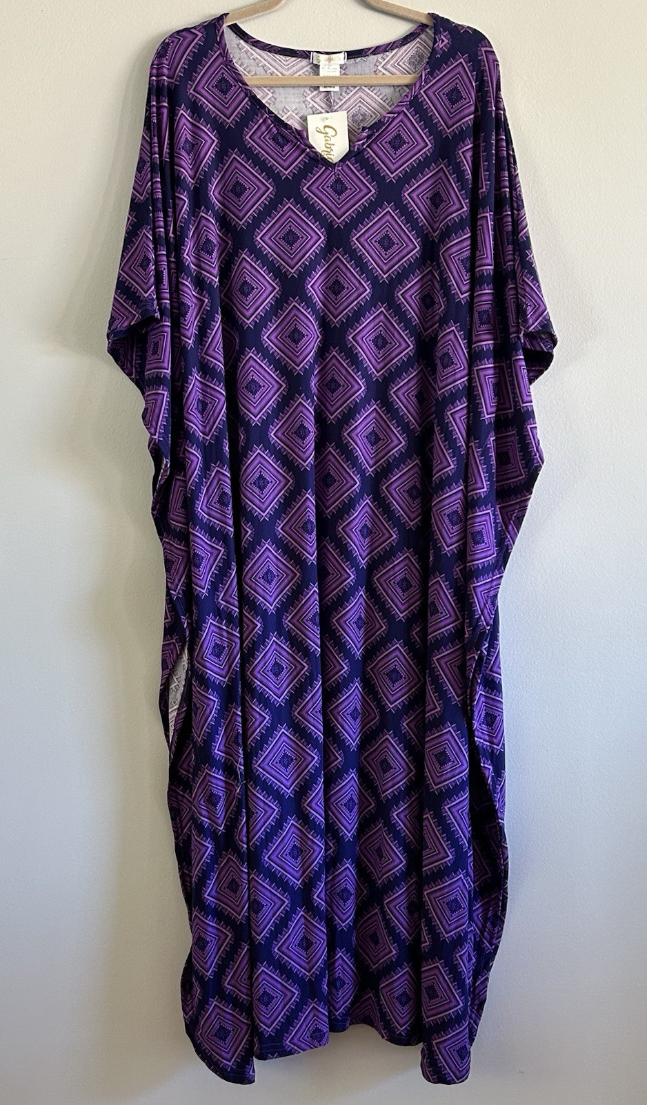 1X/2X/3X Orchid Purple Lavender Print Kaftan Knit Beach Cover Dress Nightgown