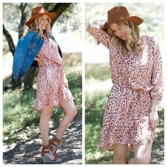 CABI Sienna Boho Style Dress Pink Red Leopard Print Ruffle Hem Sz M #5406 NWOT