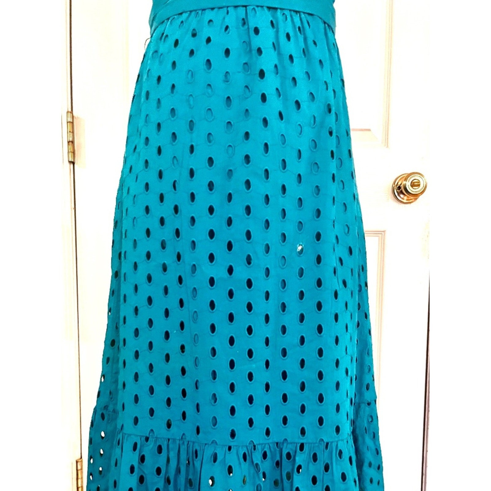 NWT JCrew Factory Belted Eyelet Midi Dress in a Beautiful Vivid Jade Color