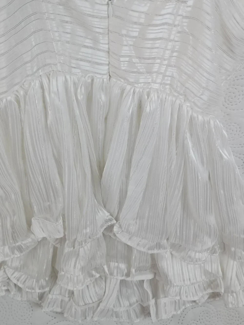 NWOT White Shimmer Tiered Ruffle Mini Dress | Size S | Boutique Style