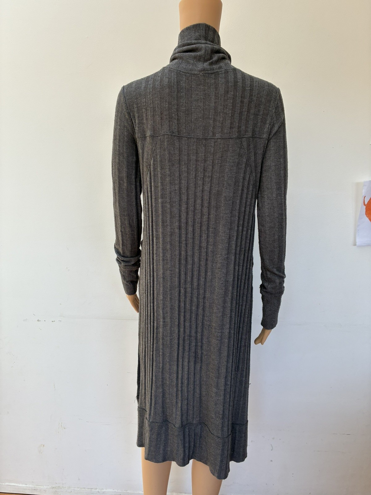 We The Free People gray rib high low split hem turtleneck tunic sweater dress S