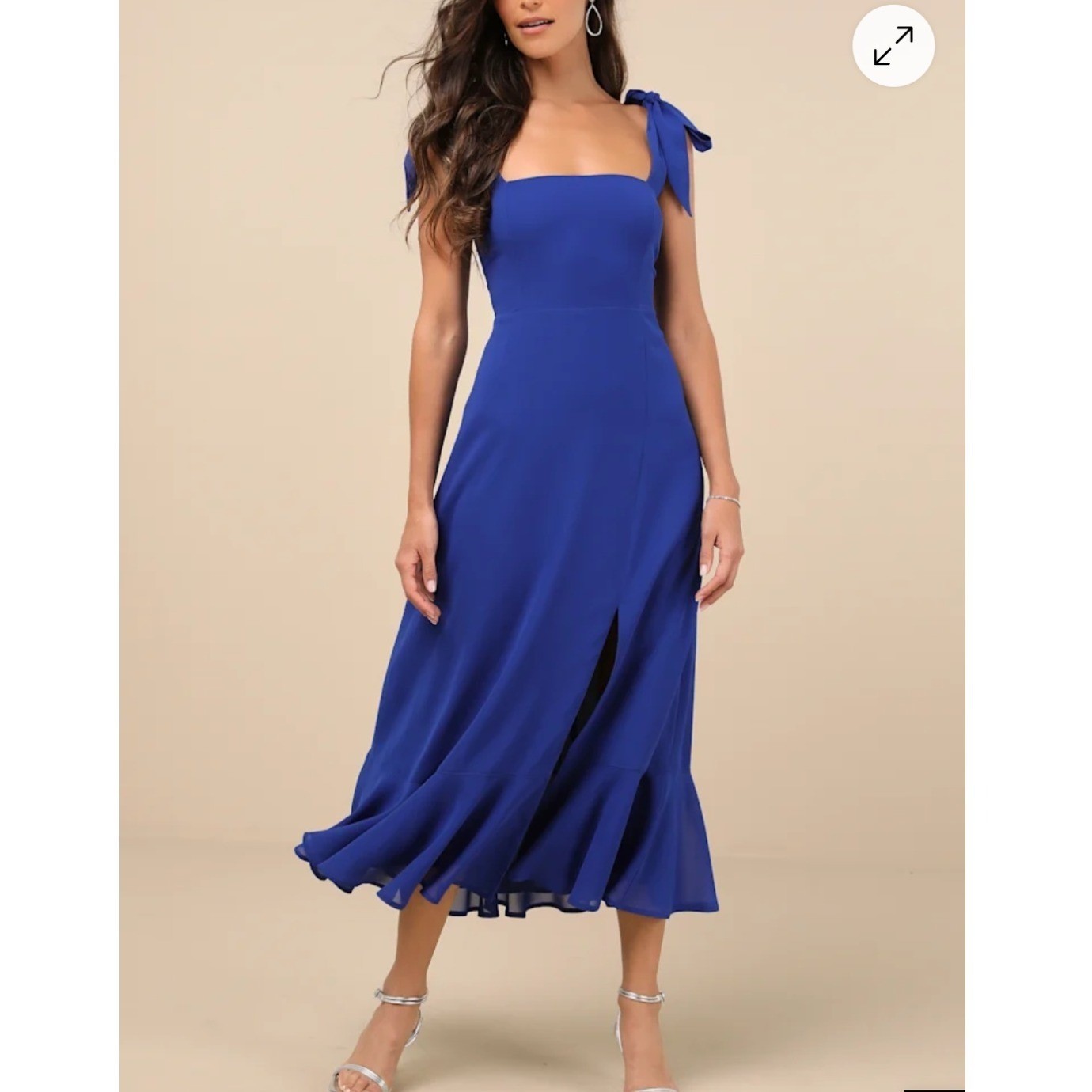 Lulus Royal Blue Tie-Strap Ruffle Hem Smocked Midi Dress Womens Medium NWT