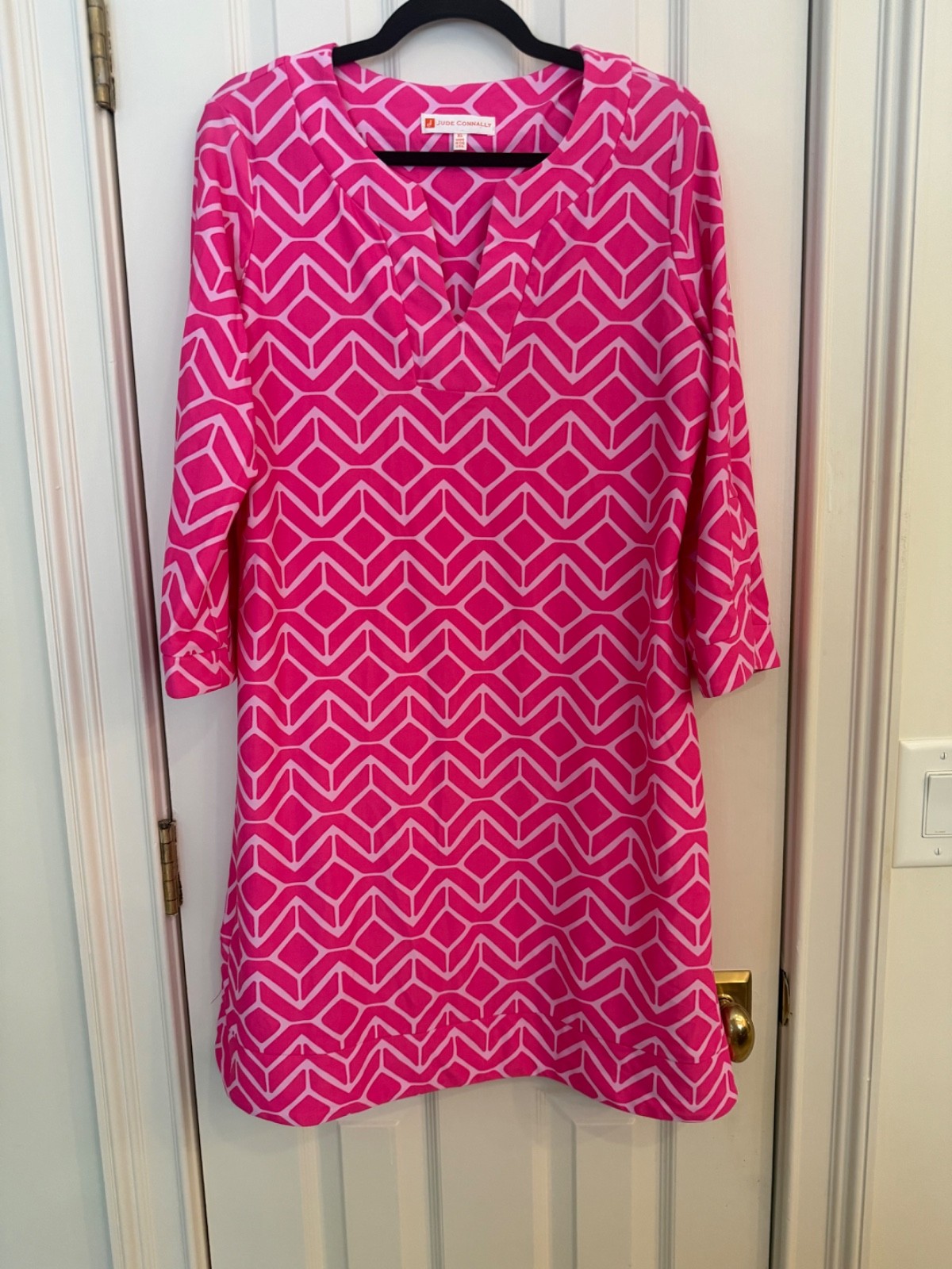 Jude Connally Megan fushia & pink geometric shift dress Size Large EUC