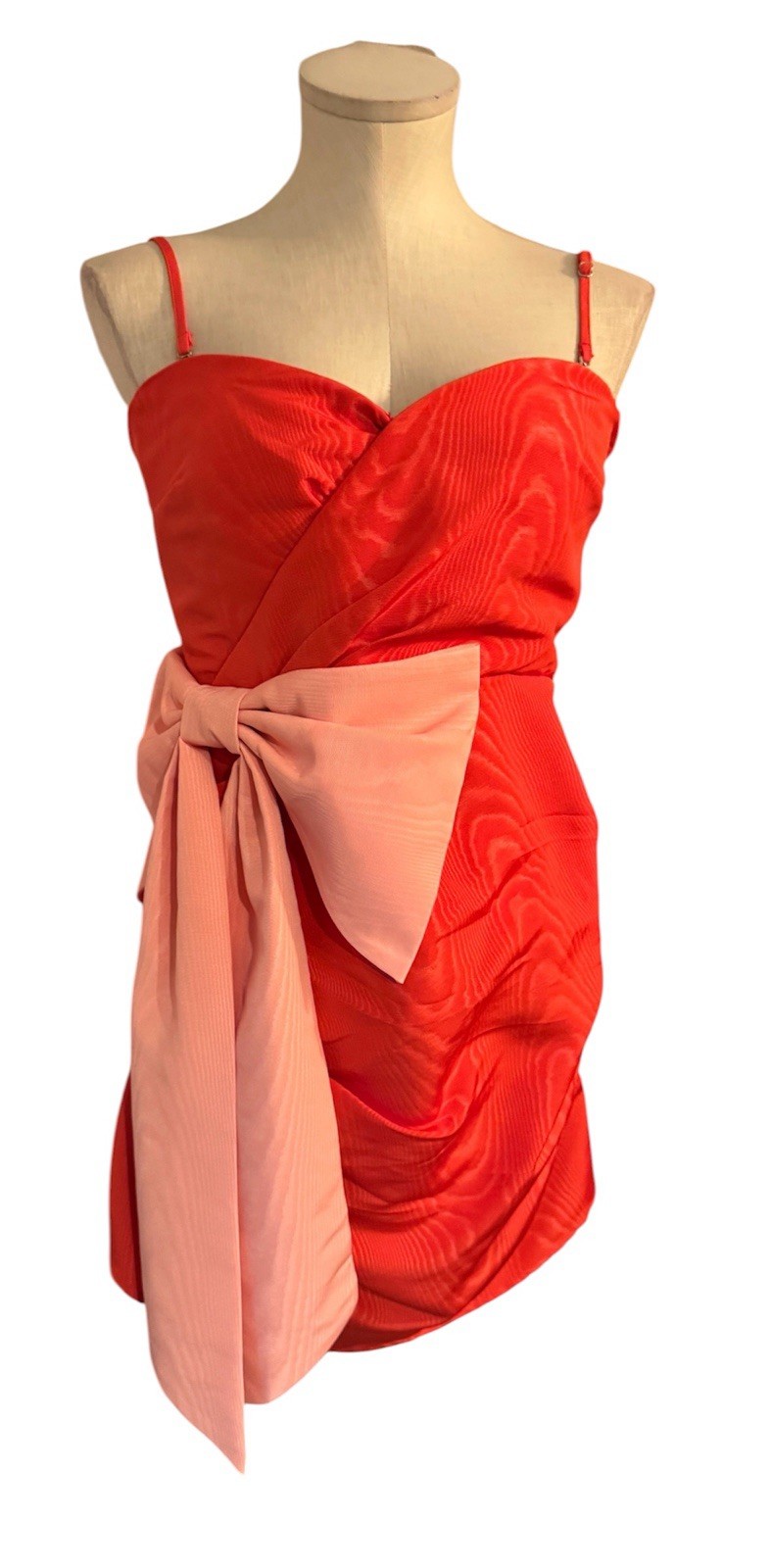 NEW Future Collective Size Small Coral Red Mini Dress Oversized Pink Bow