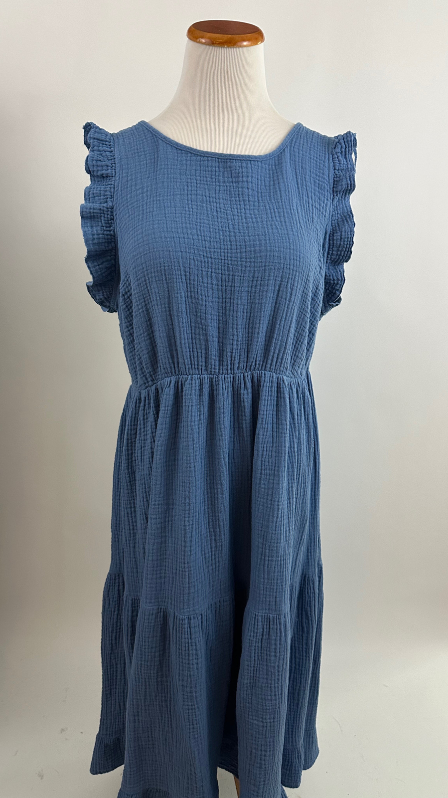 INDIGO ROSE blue cotton gauze tiered midi dress Women’s 1X