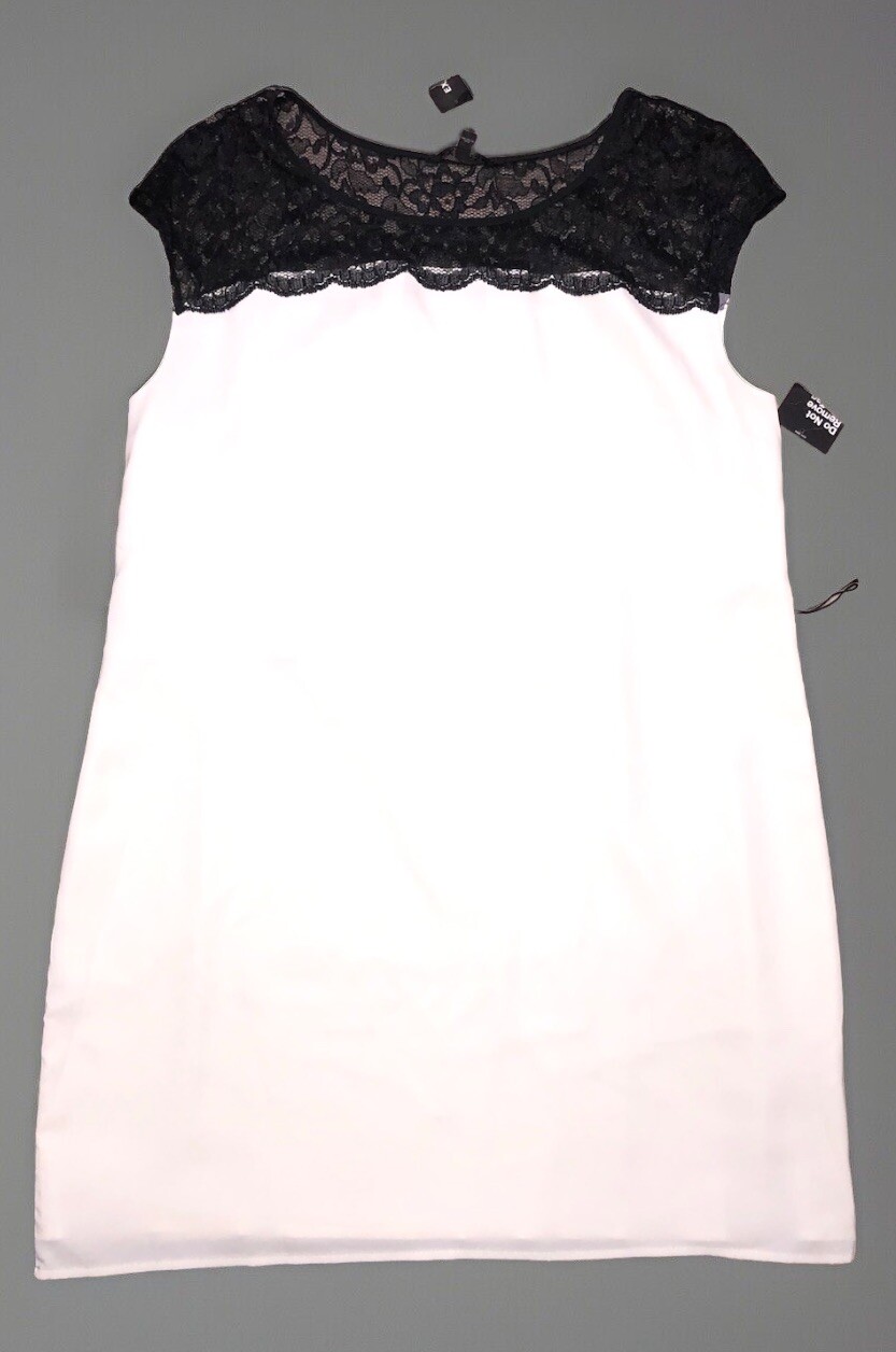 Express Dress L White Gray Mini Lace Yoke Color Block Shift NEW *no belt