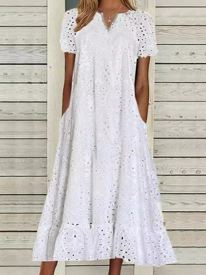 Europe and the United States women’s senior retro dress hollow deep V neck dress