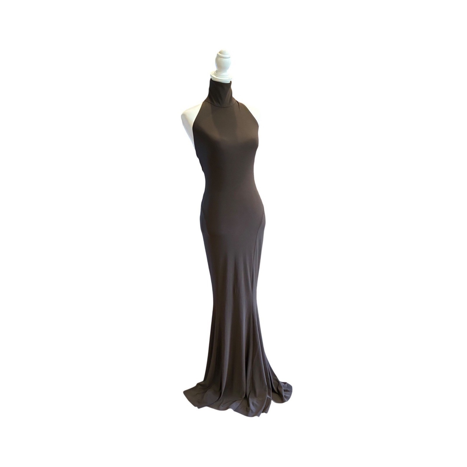 Norma Kamali Halter Turtle Fishtail Gown in Chocolate Size XXS