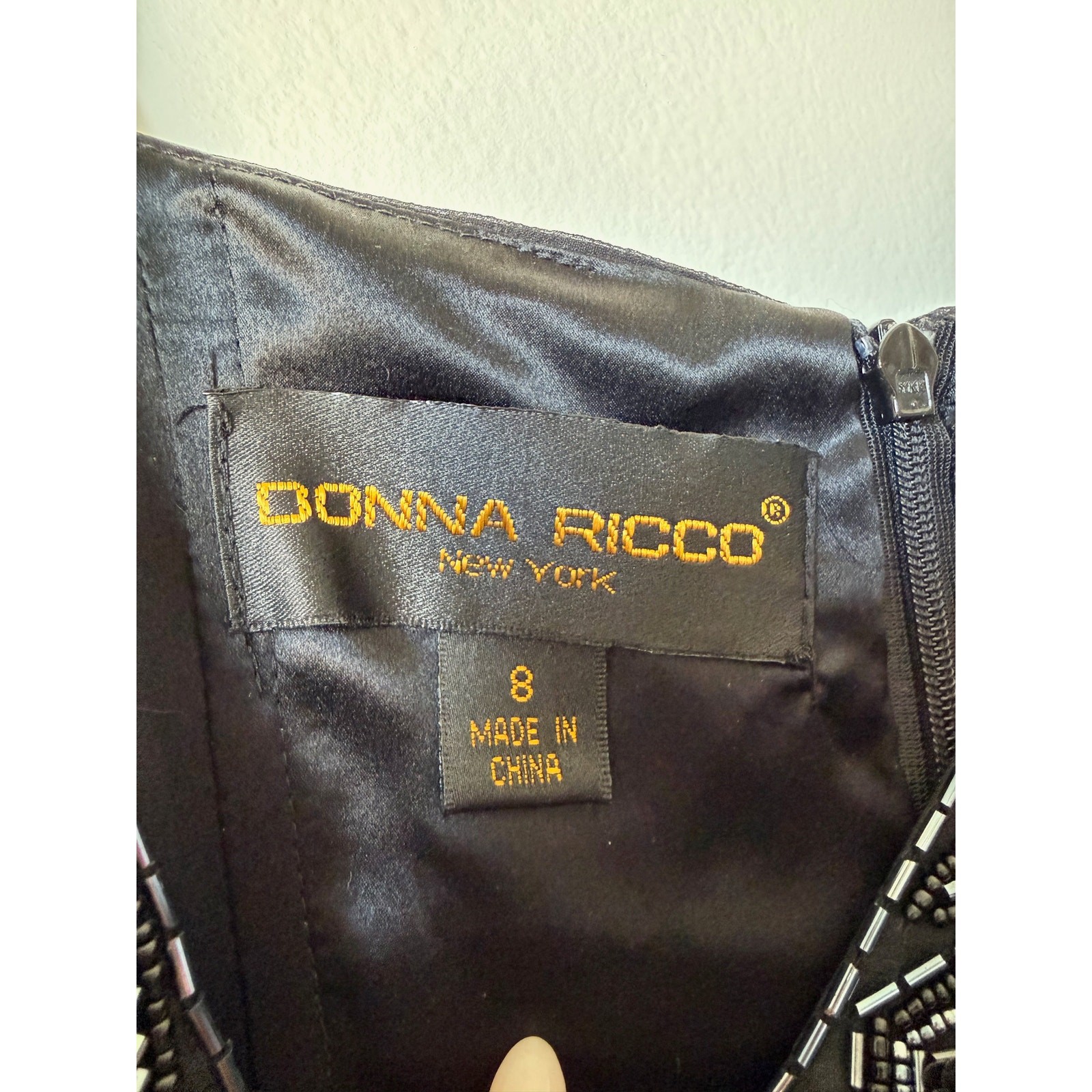 Donna Ricco Y2K Vintage Black Silk Beaded Handkerchief Cocktail Dress Size 8