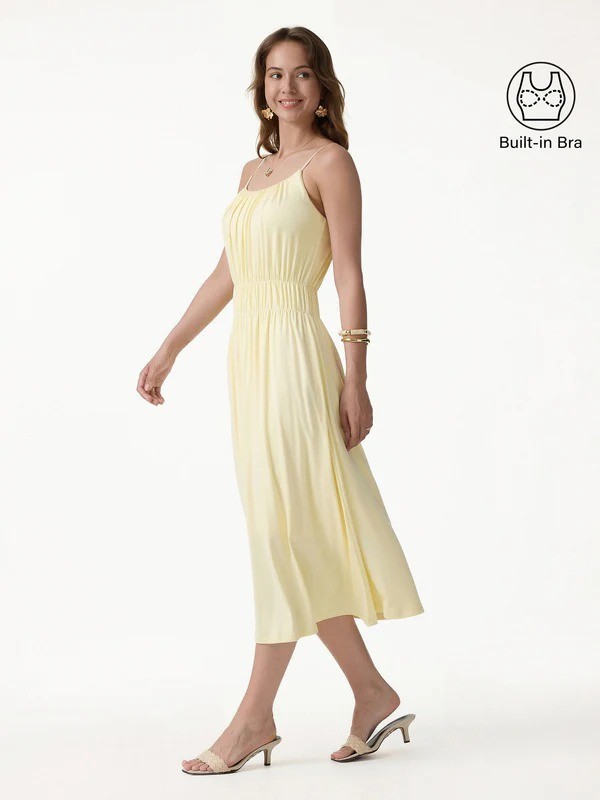 Vacay Gathered U-Neck Spaghetti Midi Bra Dress with Pockets – Free SHIPPING