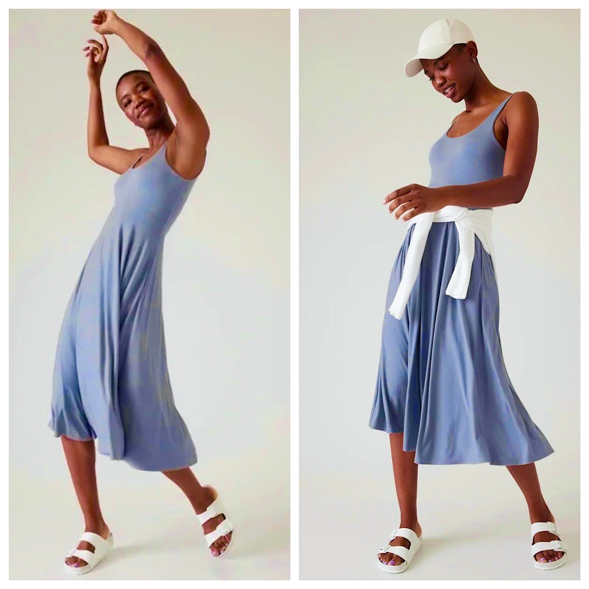 Athleta Santorini Sleeveless Jersey Midi Dress Womens Sz PS Blue Modal Blend