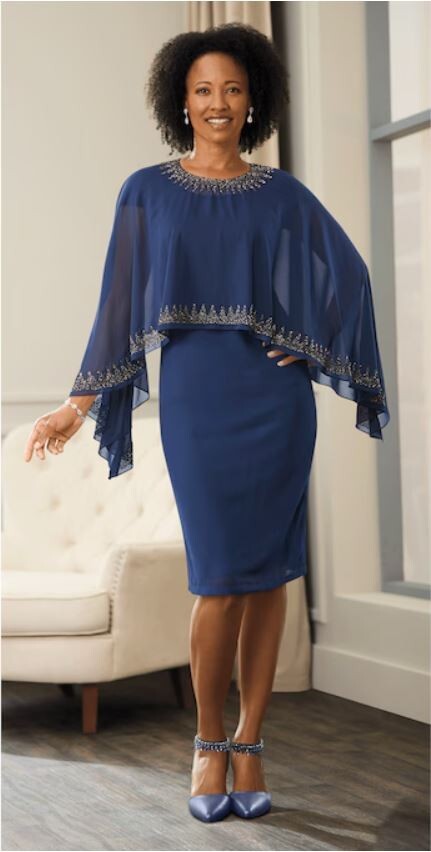 Size 12 Ashro Navy Blue Formal Wedding Party Vita Embellished Cape Jacket Dress