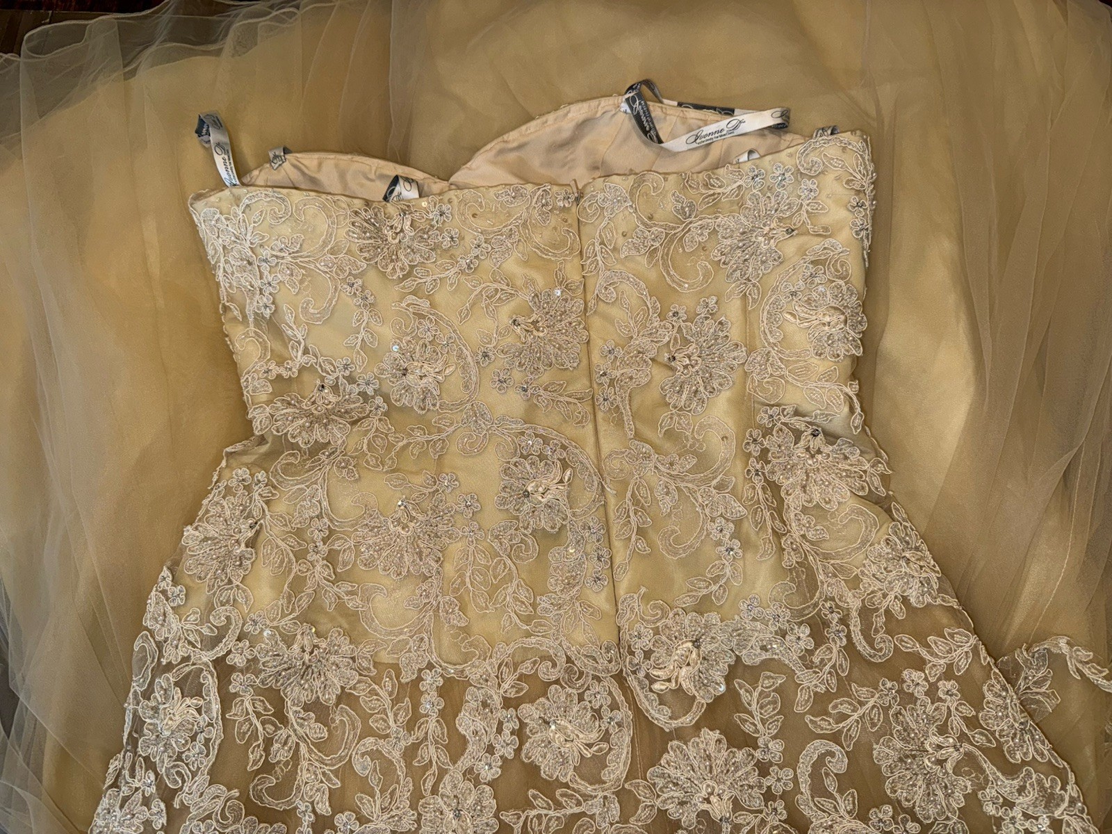 Stunning Ivonne D Beaded Lace Mother of the Bride Gown Set Champagne Sz 16