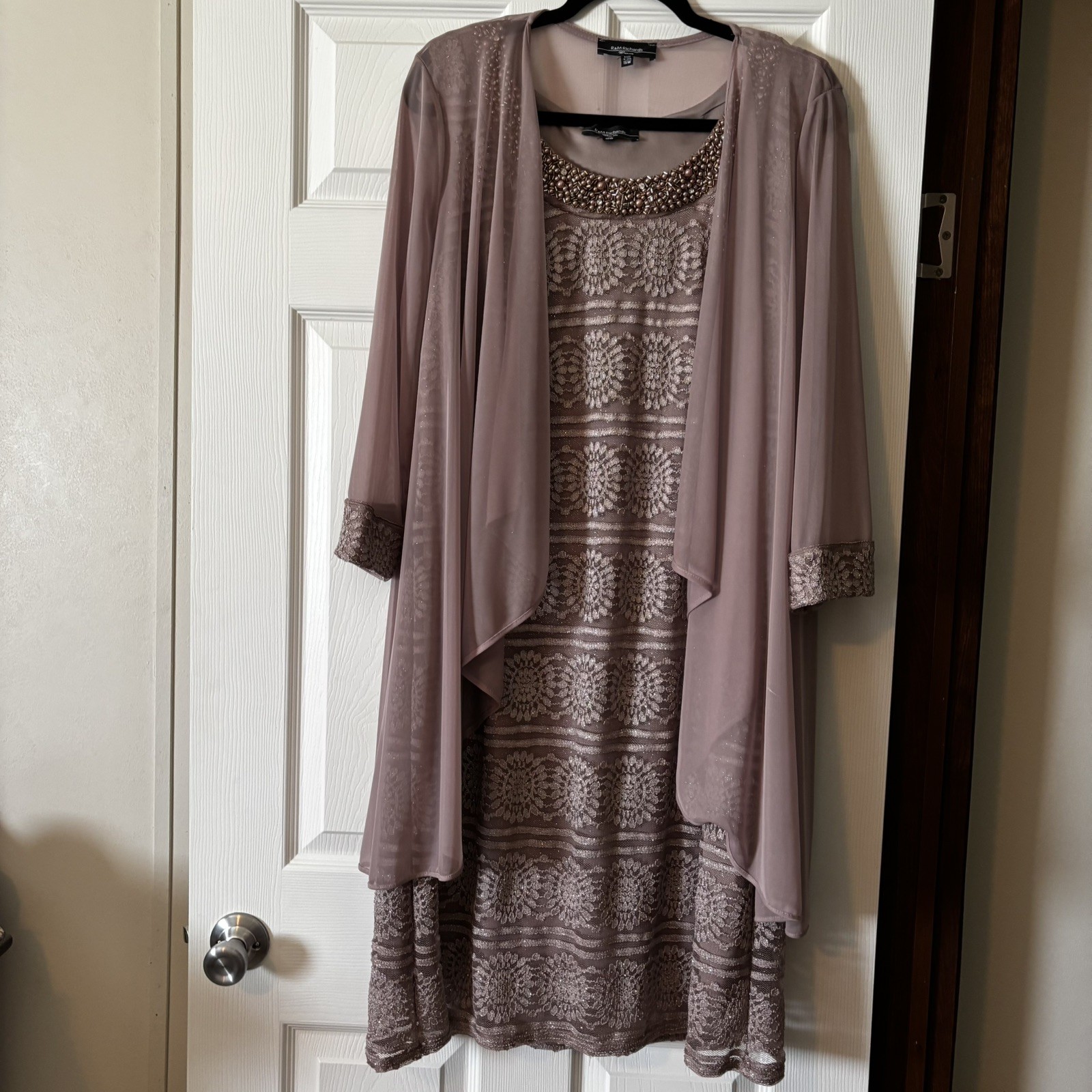 R&M Richards 2-Piece Formal Embellished Knee Length Dress Sz 16 Defect