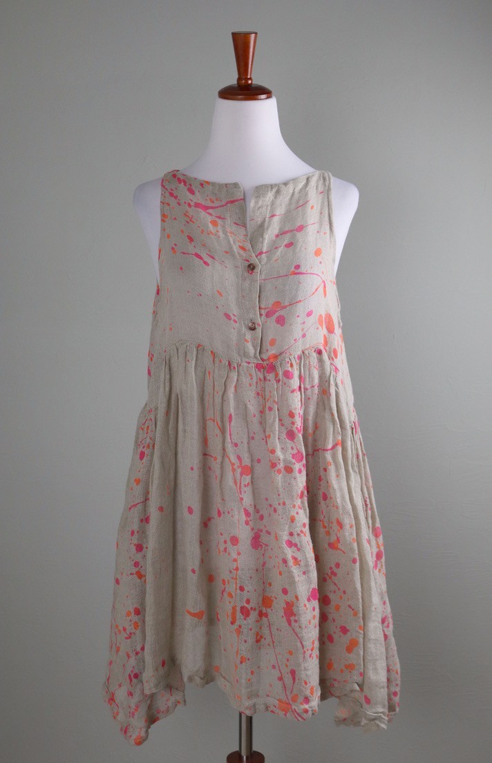 BANANA BLUE Australia $398 Neon Splattered 100% Linen Mini Tank Dress Size XS