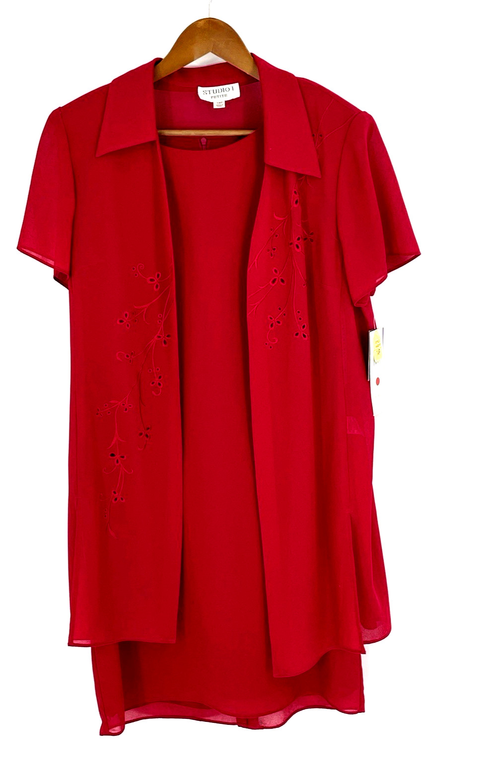 NWT Studio I Dress 14P Two Piece Jacket Dress Red Short Sleeve $69