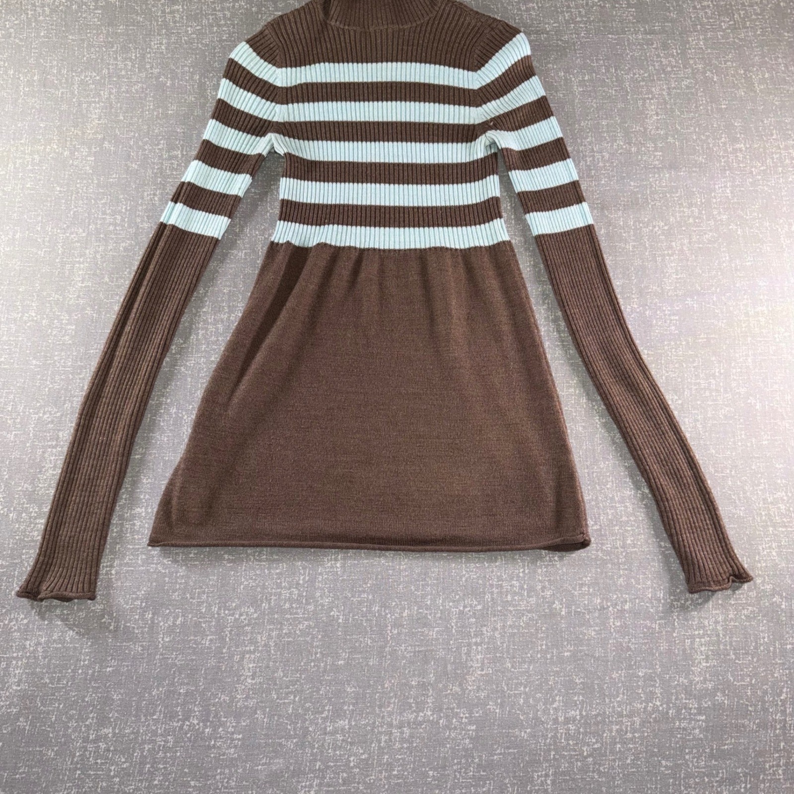 Aeropostale Brown Light Blue Striped Ribbed Turtleneck Sweater Dress Small