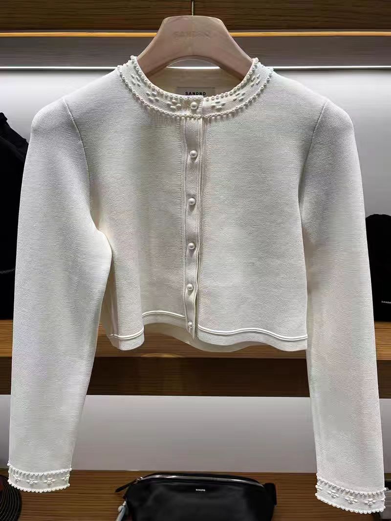 Sandro white Pearl edge Coat cardigan + Pleated long knit Dresses