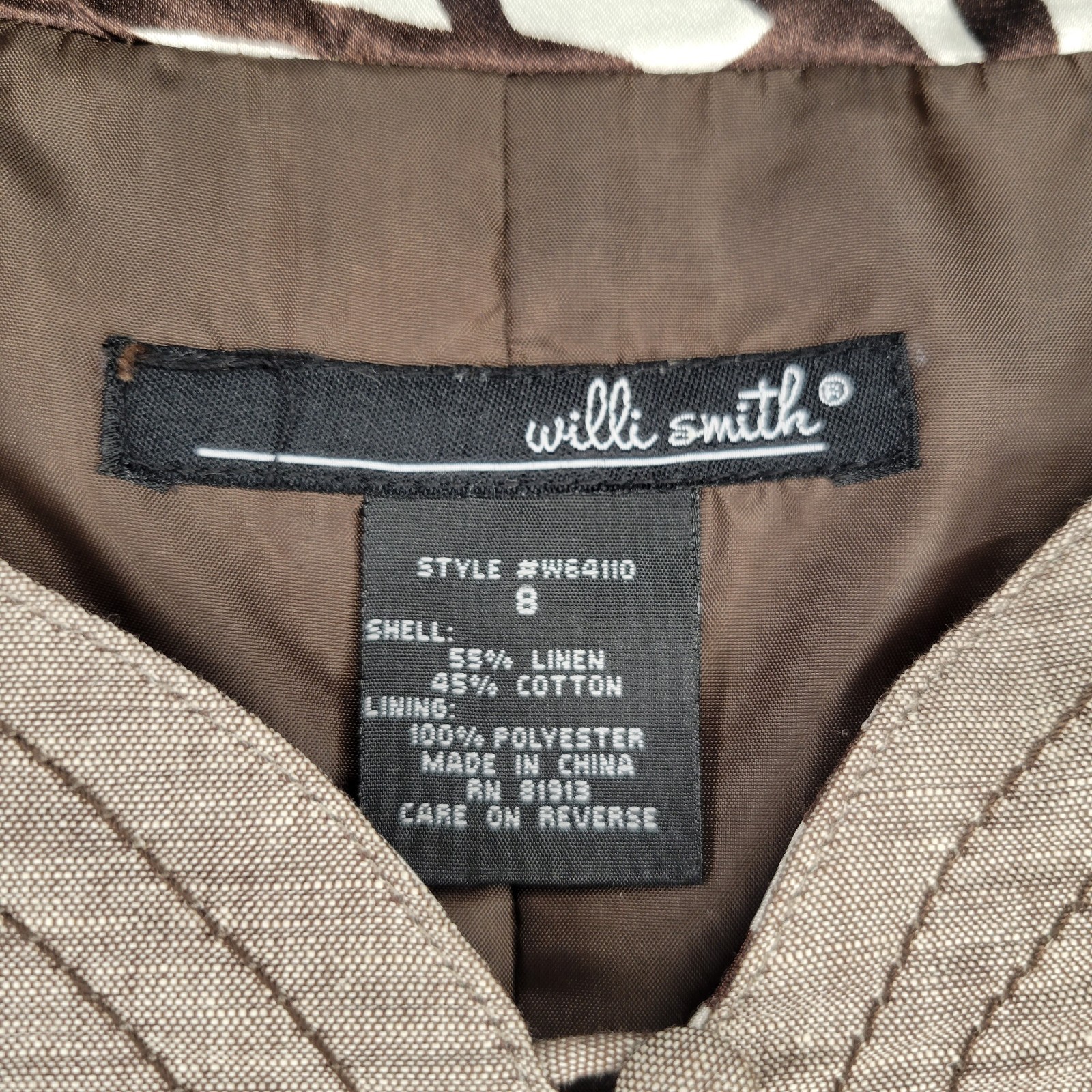 Willi Smith Sleeveless A-line Brown Dress Size 8 Women Business Linen Blend