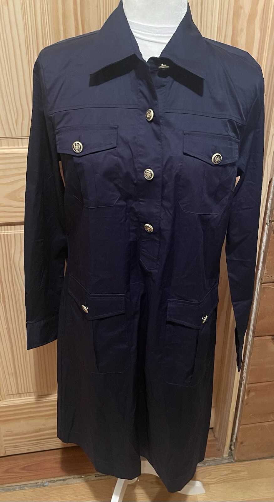NEW J. McLAUGHLIN Navy Blue 4 Button Front Dress with Pockets Size Small