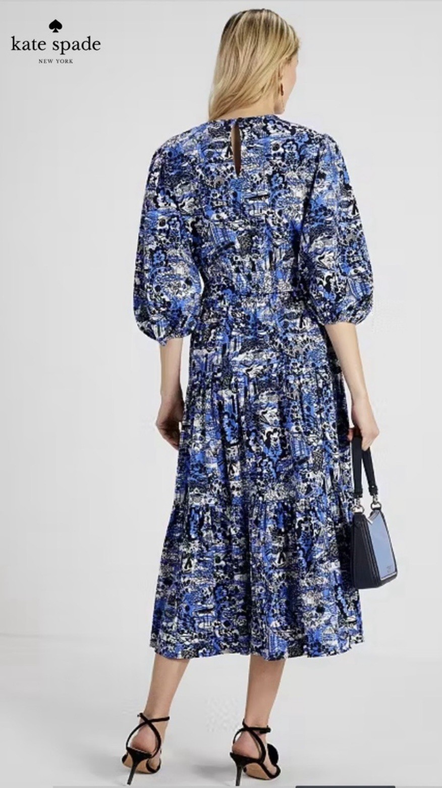 KATE SPADE Scenic Stroll NY Blue Printed Midi Dress NWOT Size L