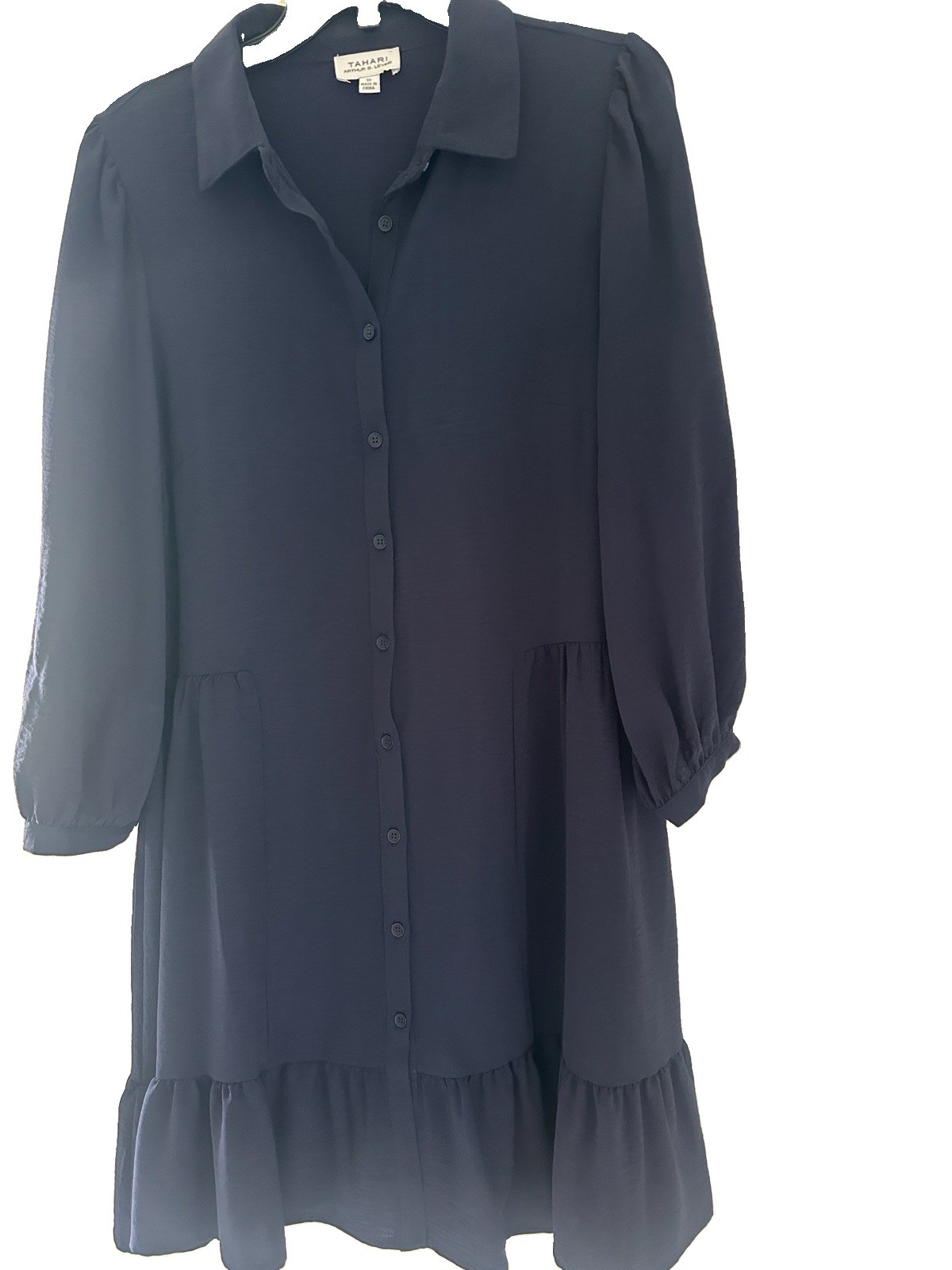 Tahari Arthur S Levine Teal Blue Long Sleeve Dress Size 10 Workwear Peasant EUC