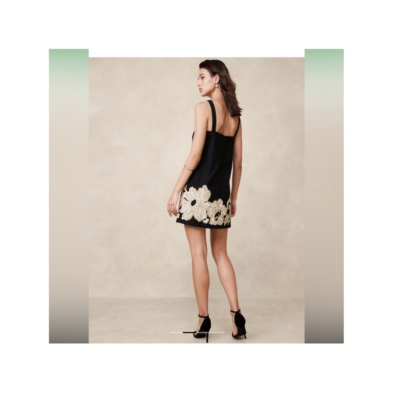 Banana Republic Embroidered Mini Shift Dress Black Tan Size Medium Petite NWT
