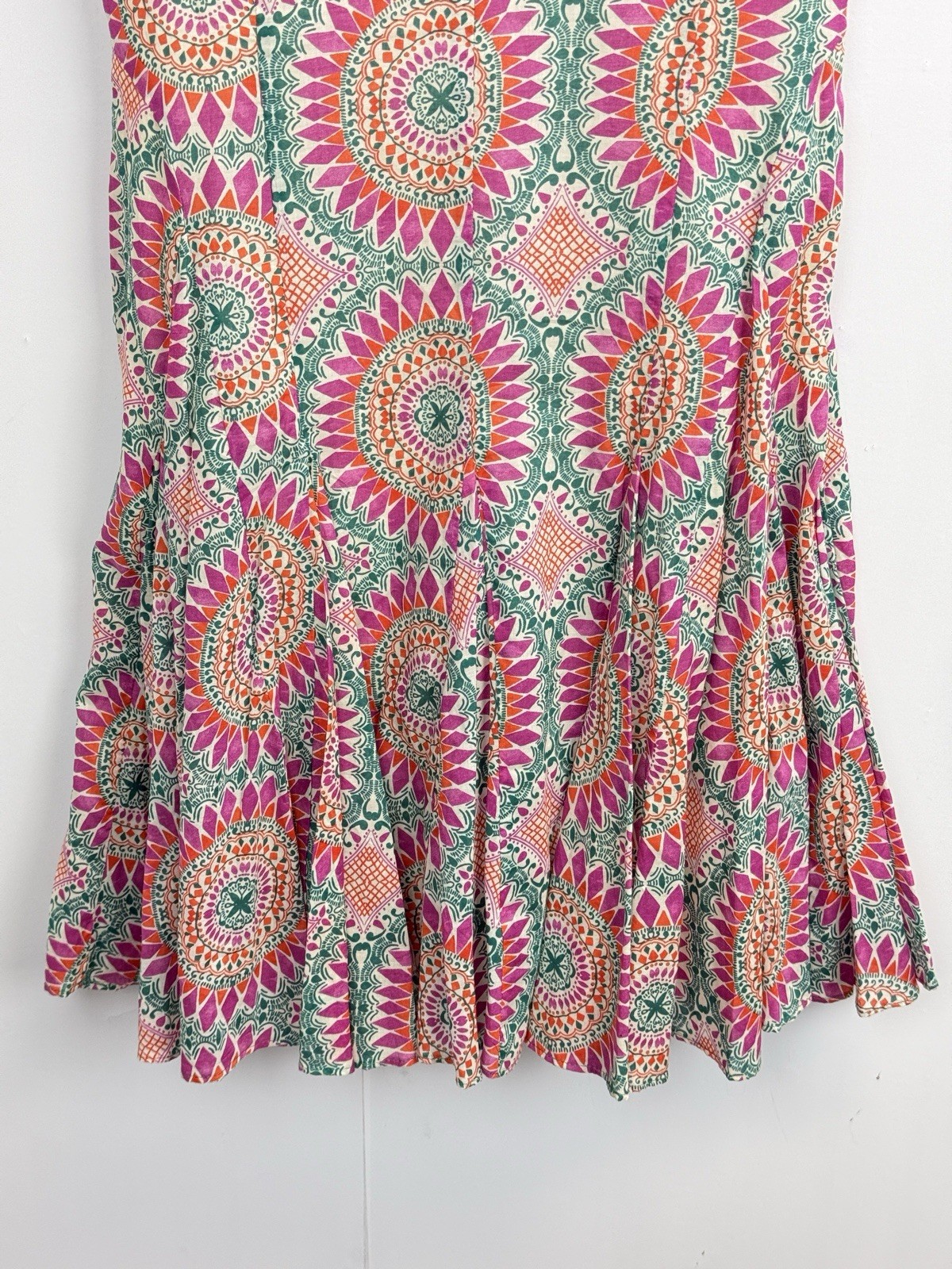 Anthropologie HD in Paris Dress Women 4 Pink Green Mandala Boho Flare Lined