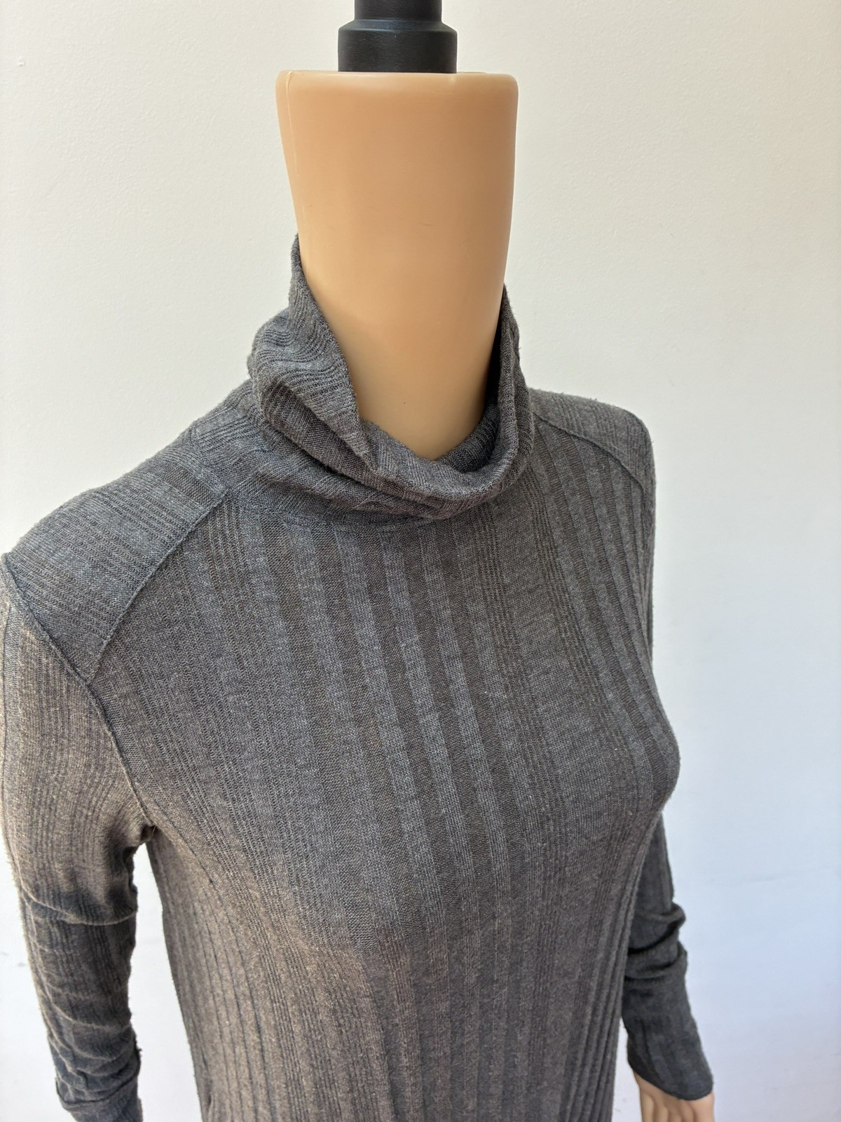 We The Free People gray rib high low split hem turtleneck tunic sweater dress S