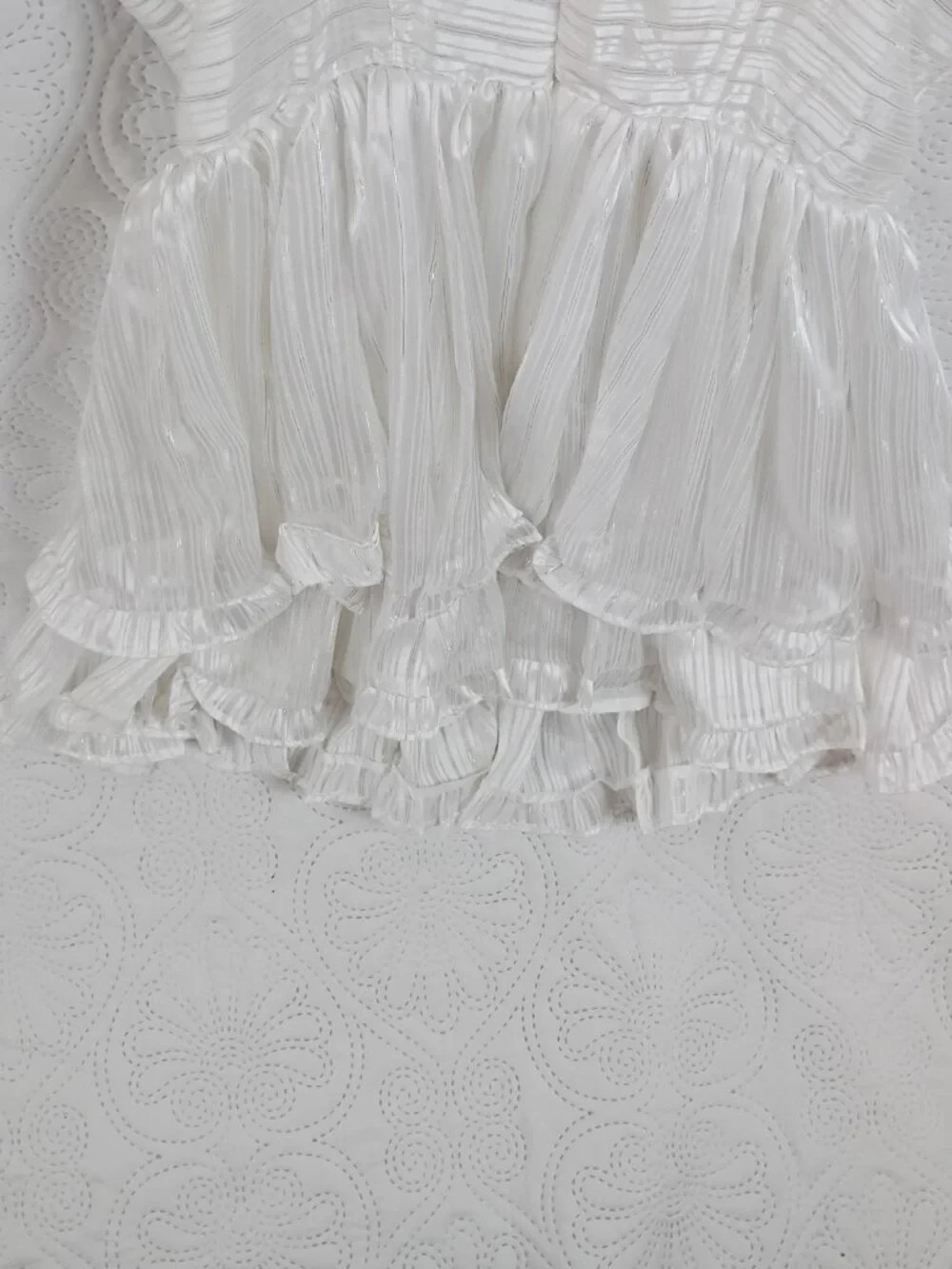 NWOT White Shimmer Tiered Ruffle Mini Dress | Size S | Boutique Style