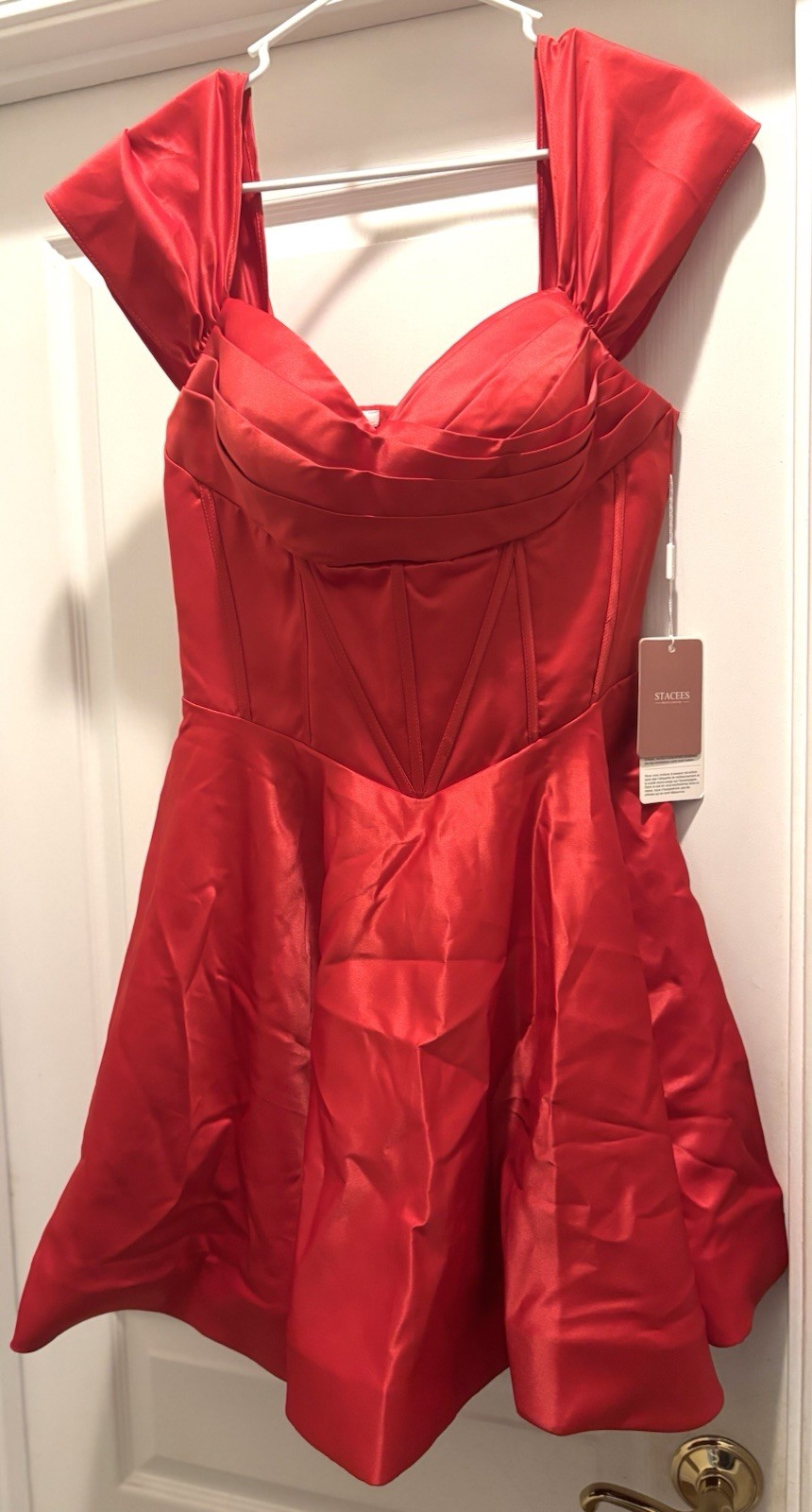 STACEES Red Satin Fit & Flare Cocktail Dress Corset Bodice Size 12 NWT Formal