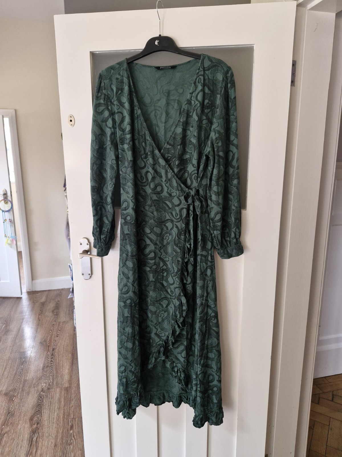 Disturbia Green Snake Print Wrap Maxi Dress UK 14 Gothic Witchy Alternative