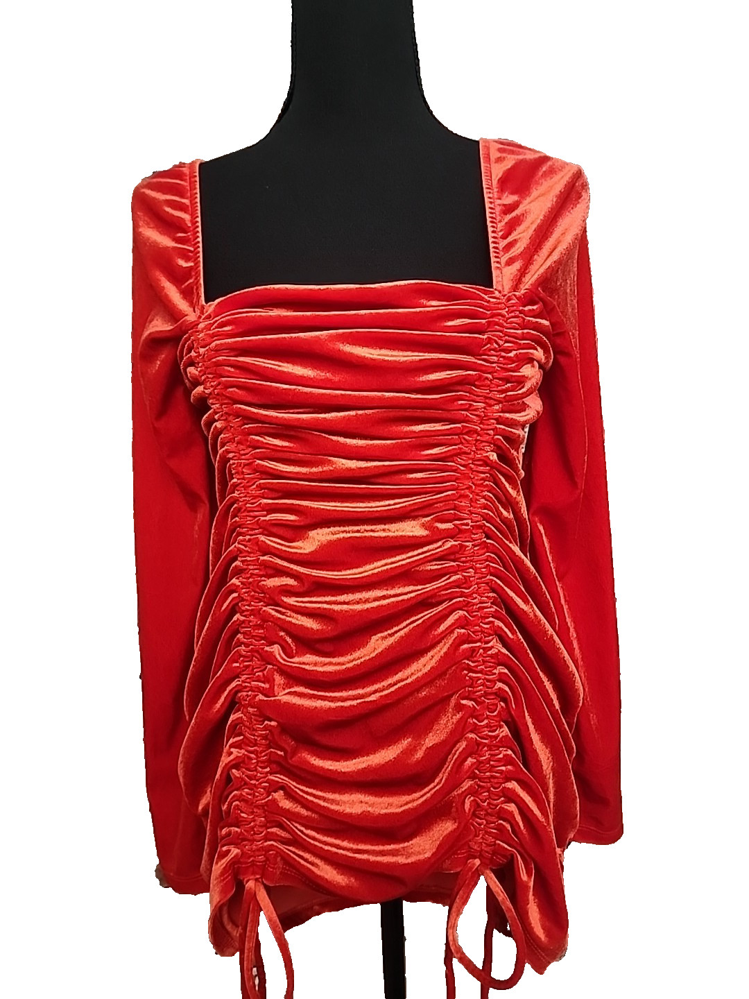 Red Velvet Dress XL Top Long Sleeve Ruched Stretch Goth Witch Devilcore Festival
