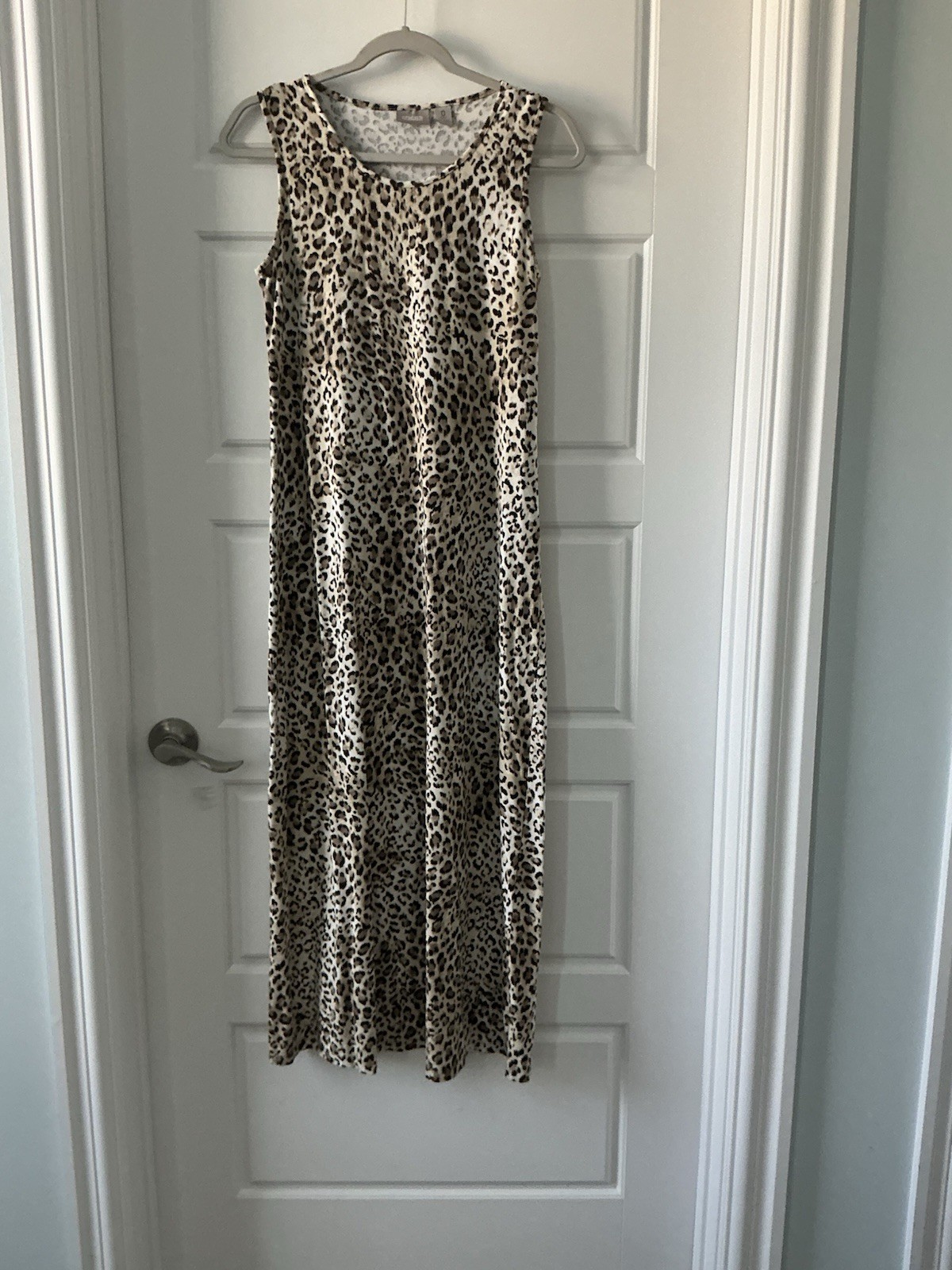 Chico’s Beige/Brown Leopard Animal Print Round Neck Sleeveless Maxi Dress 0