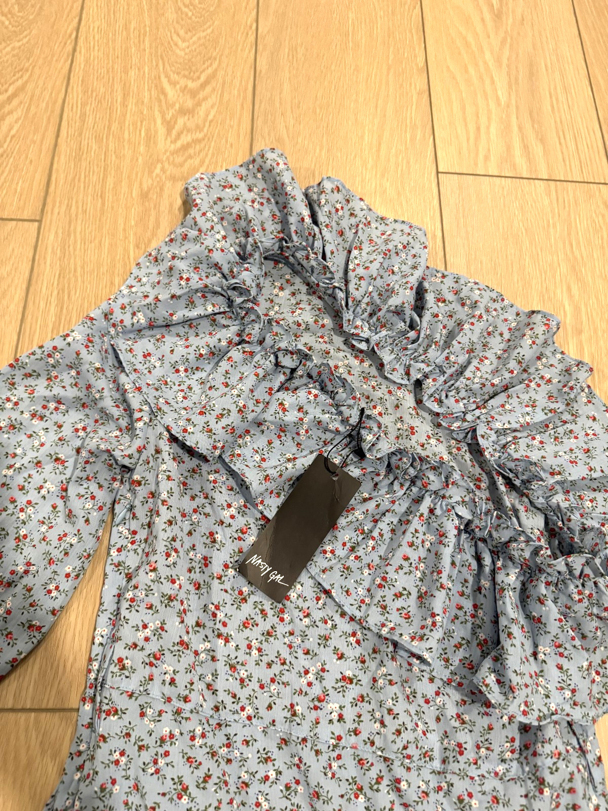 Nasty Gal Women’s Size 6 US | 10 UK Blue Floral Off Shoulder Ruffle Mini Dress