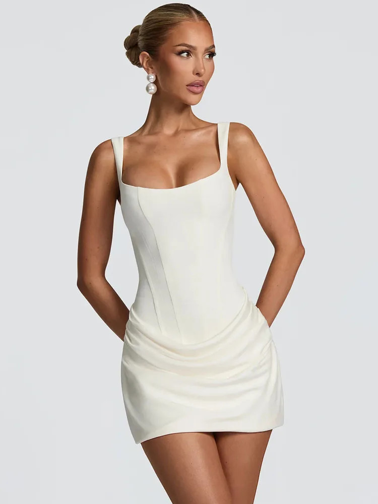 Mozision Backless Ruched Sexy Mini Dress Women Elegant Tapered Straps