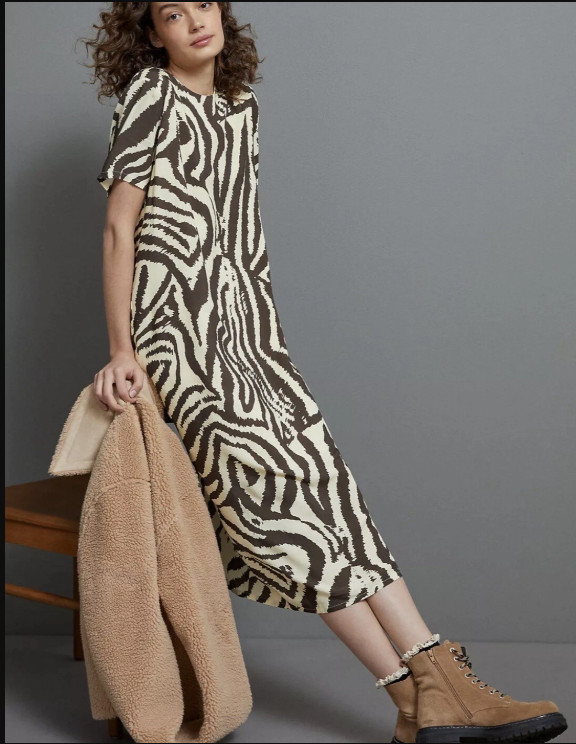 Corey Lynn Calter Dress Size Small Brown Zebra Maxi Tee Anthropologie Shift
