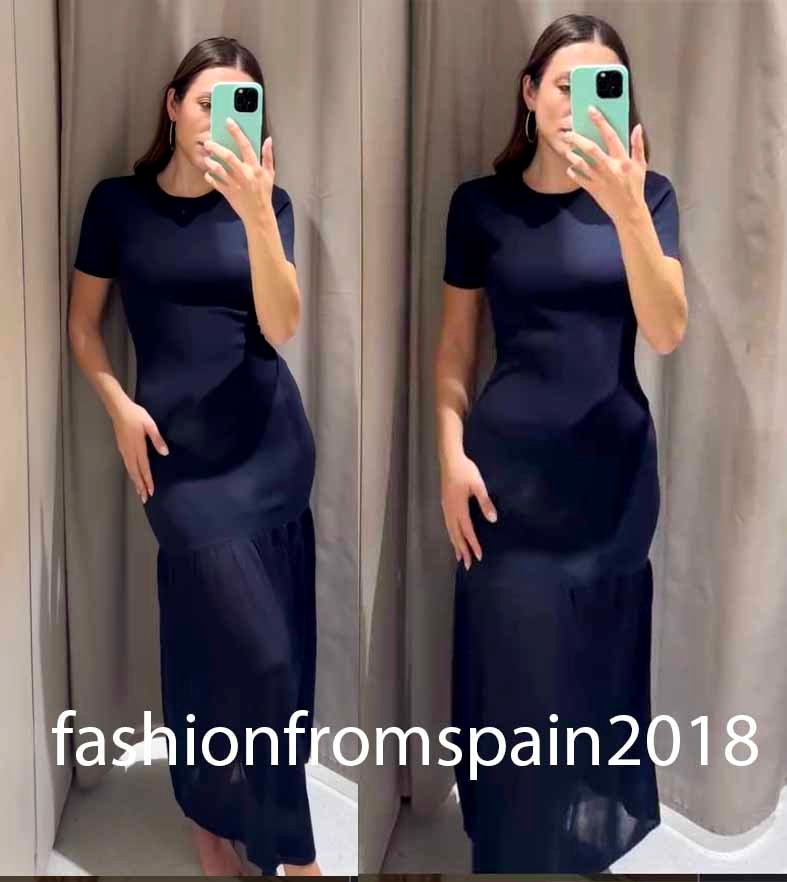 ZARA NEW WOMAN LONG COMBINATION KNIT DRESS NANY BLUE S,M,L 2142/138/401