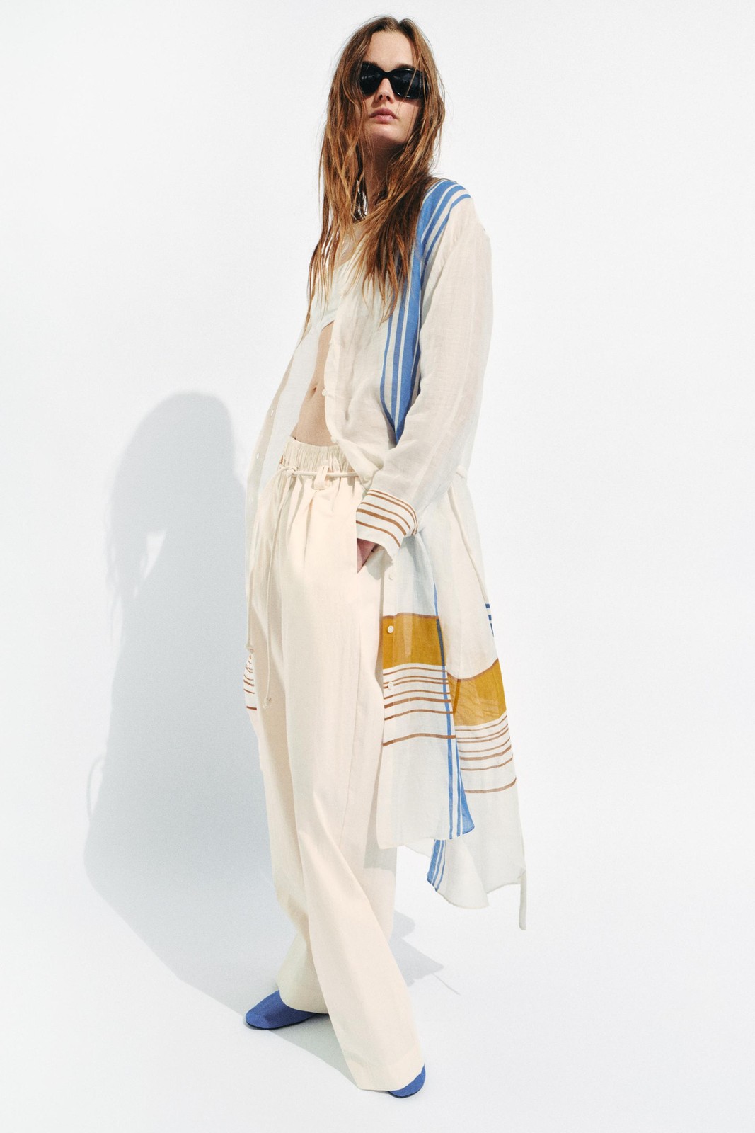 ZARA NEW WOMAN SEMI-SHEER 100% RAMIE SHIRTDRESS BELT ZW COLL XS-M 2226/003/330