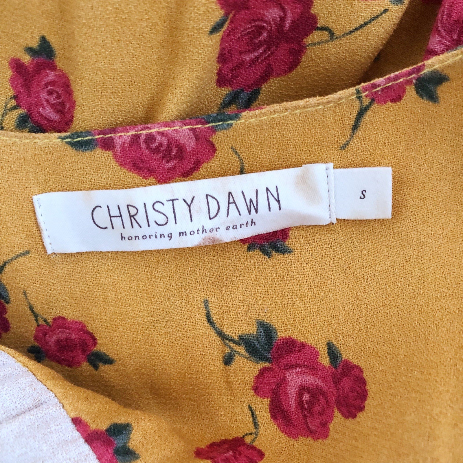 Christy Dawn Autumn Wrap Dress Size Small Turmeric Rose Yellow Red Floral Midi