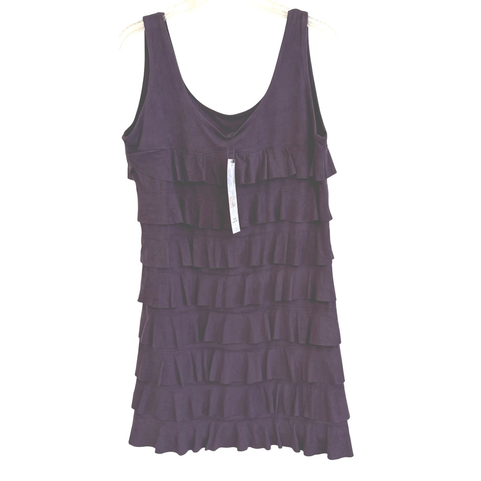 Isle Apparel Rich Purple Faux Suede Tiered Ruffle Cha Cha Dress Sleeveless L NEW