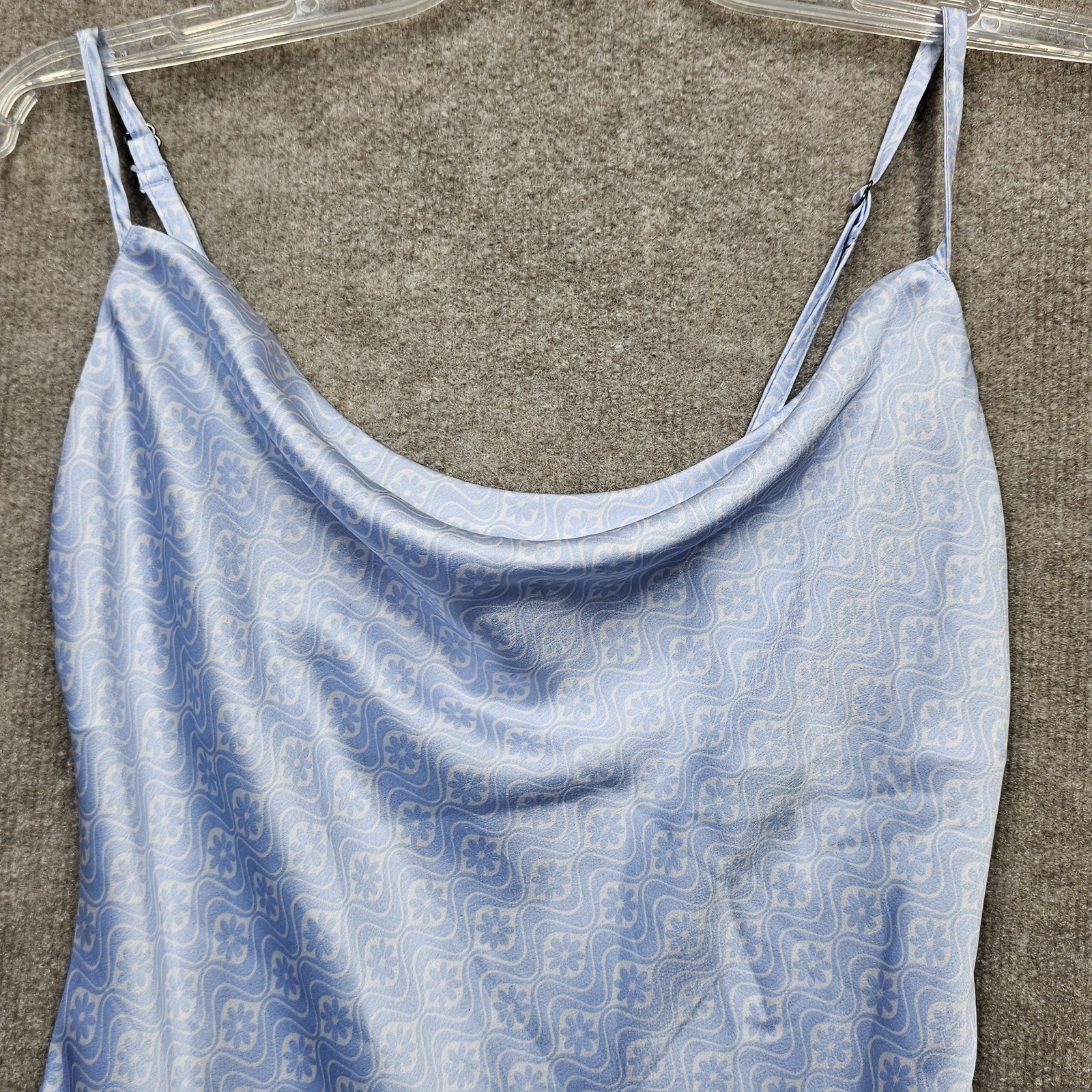Hollister Silky Blue Slip Dress XS Cowl Neck Adjustable Straps Y2K Mini Satin