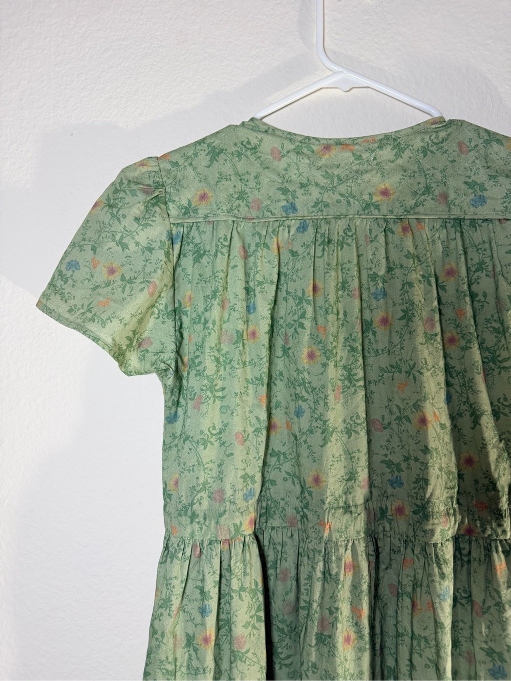 Christy Dawn Augusta Midi Wrap Dress XS Green Floral Organic Cotton